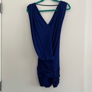 Draped blue cocktail dress